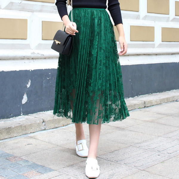Дамска стилна плисирана  пола с дантела в няколко цвята 