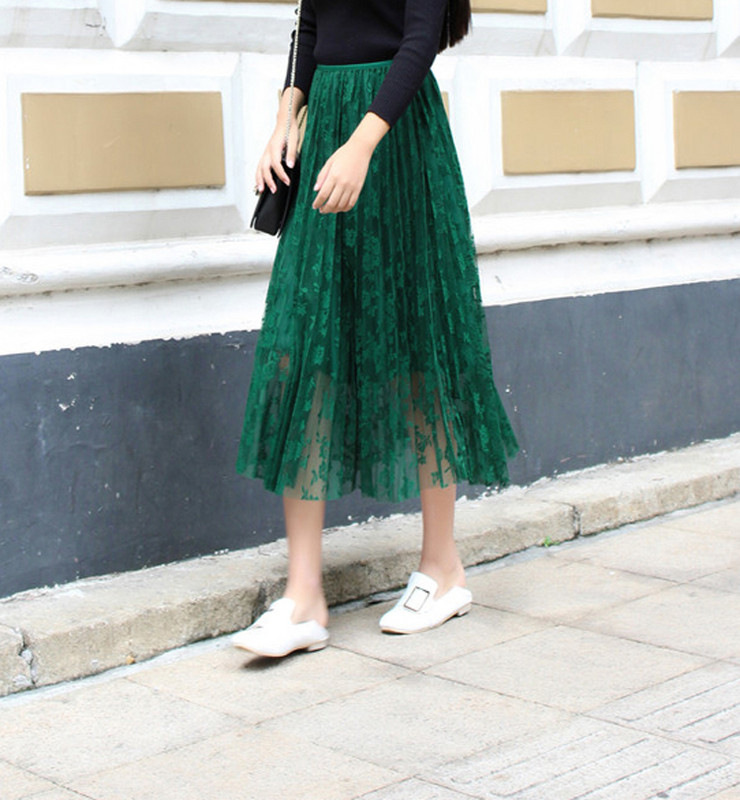 Дамска стилна плисирана  пола с дантела в няколко цвята 