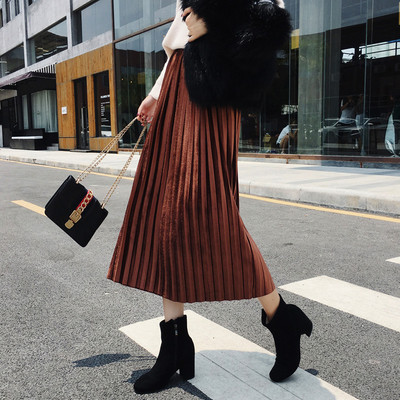 Stílusos női hajtogatott szoknya magas elasztikus derékkal, több színben