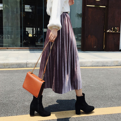 Stílusos női hajtogatott szoknya magas elasztikus derékkal, több színben