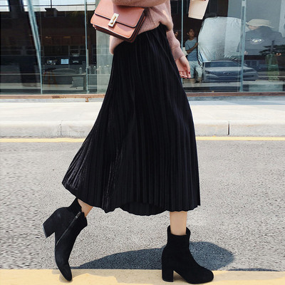 Stílusos női hajtogatott szoknya magas elasztikus derékkal, több színben