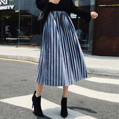 Stílusos női hajtogatott szoknya magas elasztikus derékkal, több színben