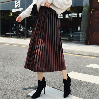 Stílusos női hajtogatott szoknya magas elasztikus derékkal, több színben