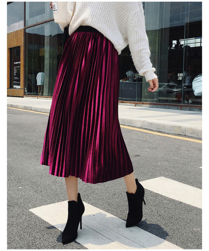 Stílusos női hajtogatott szoknya magas elasztikus derékkal, több színben