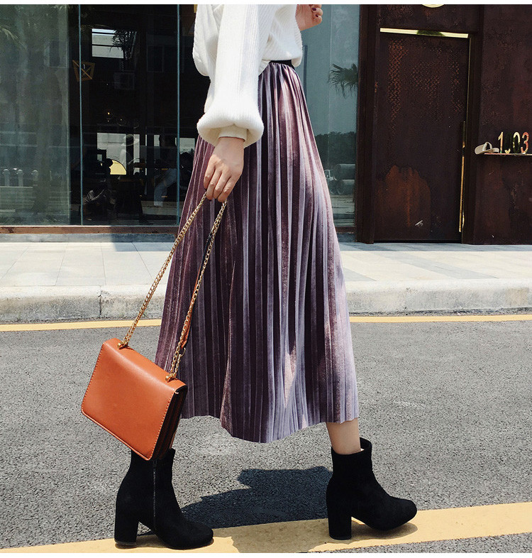 Stílusos női hajtogatott szoknya magas elasztikus derékkal, több színben