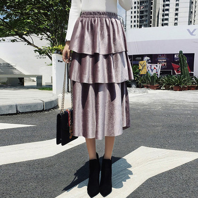 Stílusos női bársony szoknya és magas derék több színben