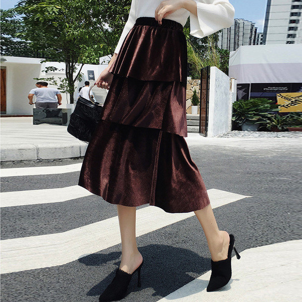 Stílusos női bársony szoknya és magas derék több színben