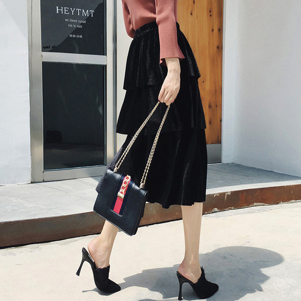 Stílusos női bársony szoknya és magas derék több színben