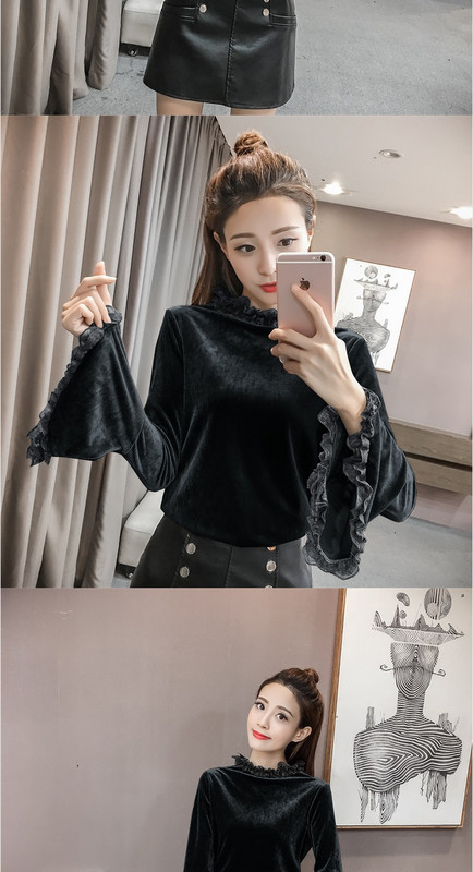 Modern női bársony blúz két színben, széles ujjakkal