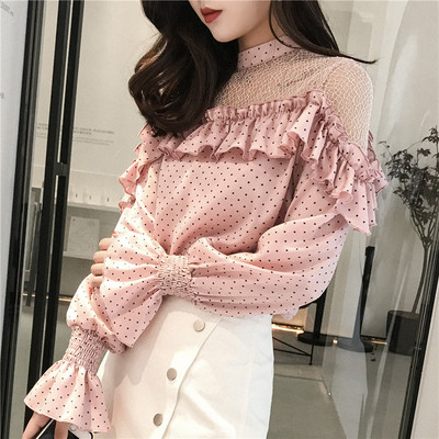 Modern női pöttyös ing két színben - fehér és rózsaszín