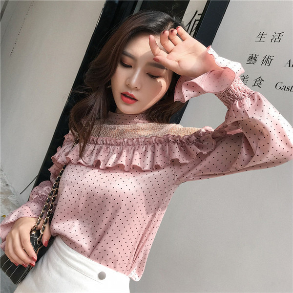 Modern női pöttyös ing két színben - fehér és rózsaszín