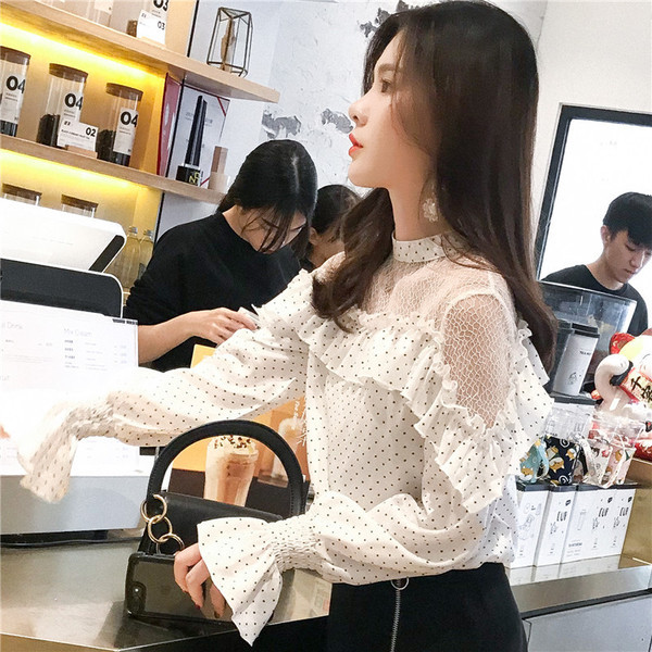 Modern női pöttyös ing két színben - fehér és rózsaszín