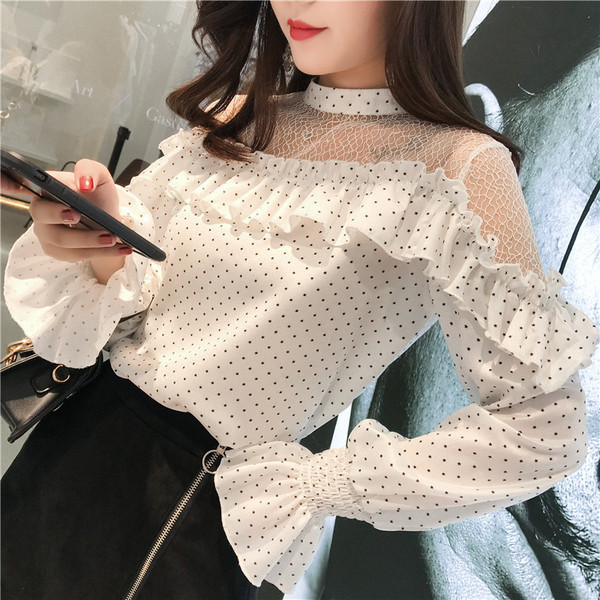 Modern női pöttyös ing két színben - fehér és rózsaszín