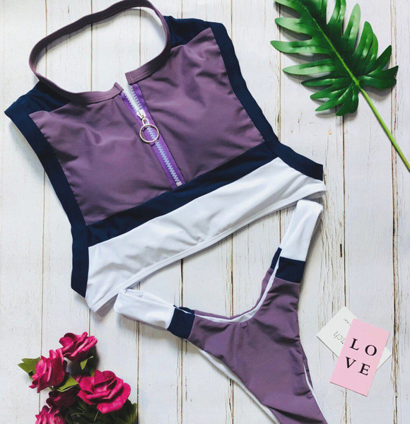 Modern női kétrészes fürdőruha több színben cipzárral