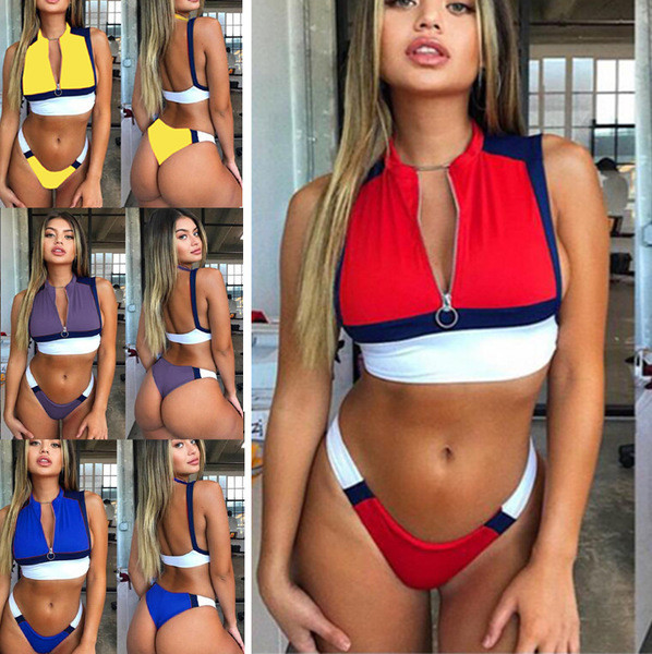 Modern női kétrészes fürdőruha több színben cipzárral