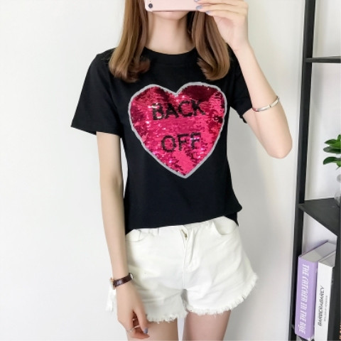 Modern női póló rövid ujjal, két színben és flitterekkel