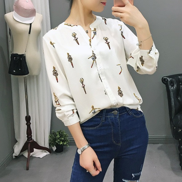 Cămașă modernă de damă cu imprimeu în două culori