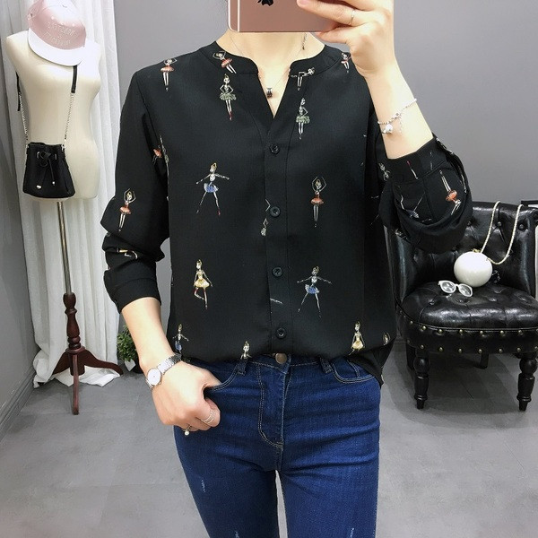 Cămașă modernă de damă cu imprimeu în două culori