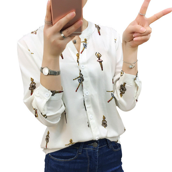 Cămașă modernă de damă cu imprimeu în două culori