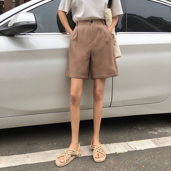 Pantaloni scurți de damă cu talie înaltă în negru și maro