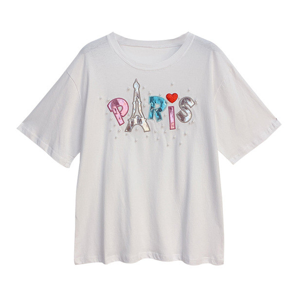 Modern női póló felirattal és gyöngyökkel több színben