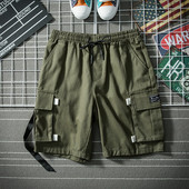 Pantaloni scurți pentru bărbați în negru și verde cu buzunare