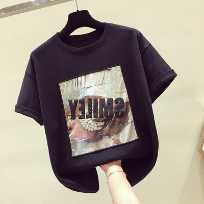 Stílusos női blúz rövid ujjú fehér és fekete mintával