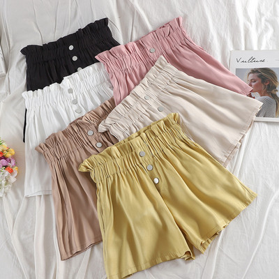 Къси дамски панталони с висока талия и копчета в няколко цвята