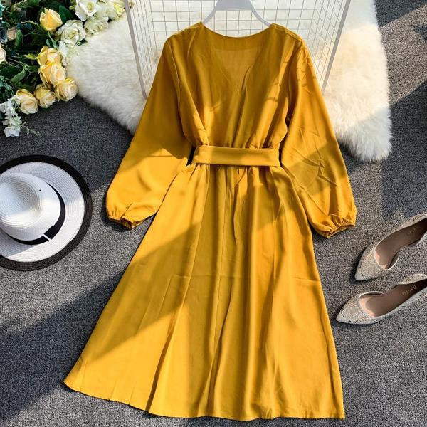 Κομψό γυναικείο φόρεμα με ντεκολτέ και ζώνη σε σχήμα V σε διάφορα χρώματα