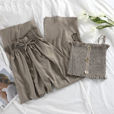 Σύγχρονο γυναικείο σετ -αμάνικο και φαρδιά παντελόνια σε διάφορα χρώματα