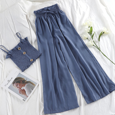 Σύγχρονο γυναικείο σετ -αμάνικο και φαρδιά παντελόνια σε διάφορα χρώματα