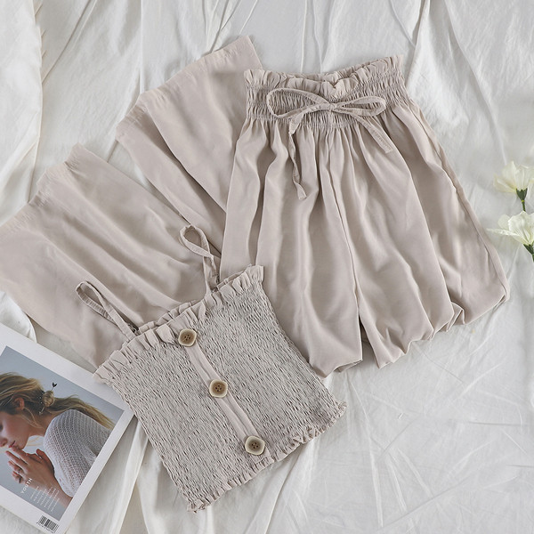 Σύγχρονο γυναικείο σετ -αμάνικο και φαρδιά παντελόνια σε διάφορα χρώματα