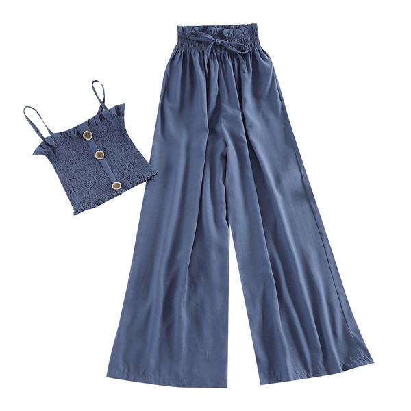 Σύγχρονο γυναικείο σετ -αμάνικο και φαρδιά παντελόνια σε διάφορα χρώματα