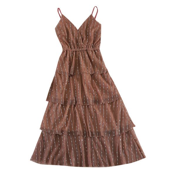 Elegáns női hosszú ruha vékony pántokkal, fényes hatással több színben