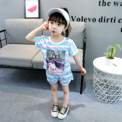 Csíkos gyerek blúz és nadrág szett lányoknak