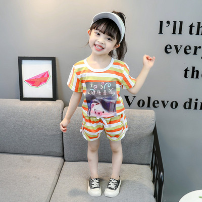 Csíkos gyerek blúz és nadrág szett lányoknak