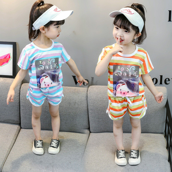 Csíkos gyerek blúz és nadrág szett lányoknak