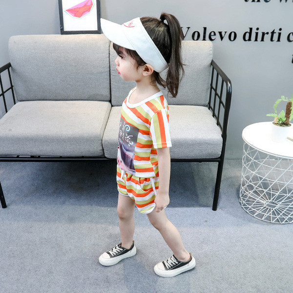 Csíkos gyerek blúz és nadrág szett lányoknak