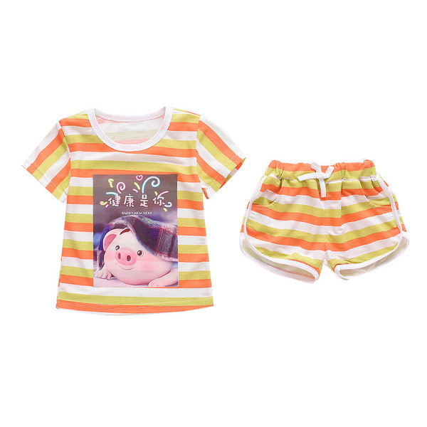 Csíkos gyerek blúz és nadrág szett lányoknak