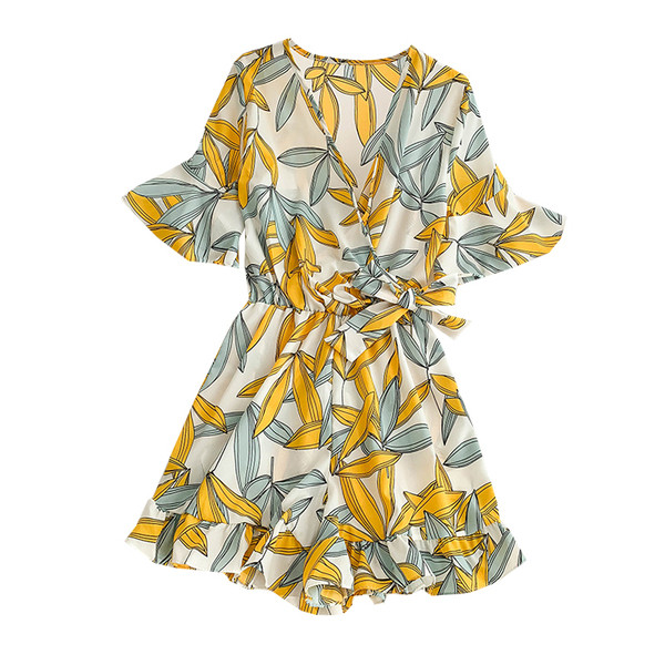 Salopetă de damă elegantă cu decolteu în V cu model floral