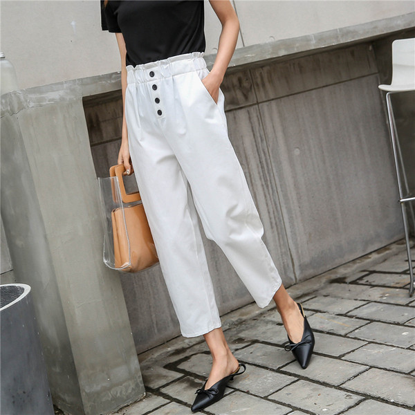 Női nadrág három színben, gombokkal, magas derékkal