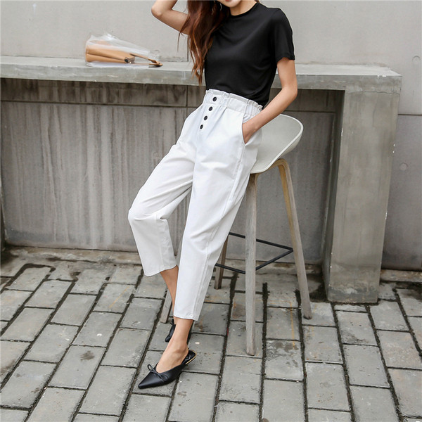 Női nadrág három színben, gombokkal, magas derékkal