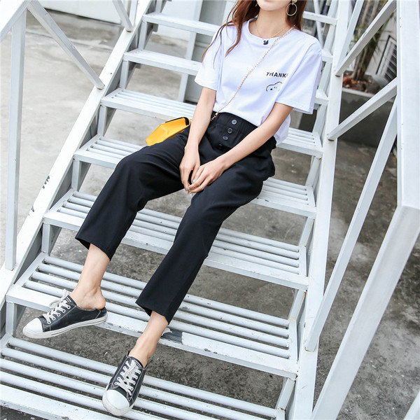 Női nadrág három színben, gombokkal, magas derékkal