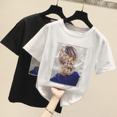 Tricou elegant de damă cu aplicație în alb și negru