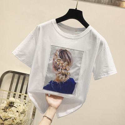 Tricou elegant de damă cu aplicație în alb și negru