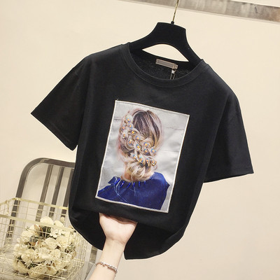 Tricou elegant de damă cu aplicație în alb și negru