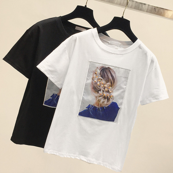 Tricou elegant de damă cu aplicație în alb și negru