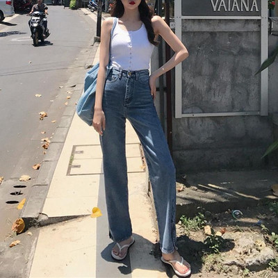 Modern női farmer, magas derékkal a bokáig érő hasítékkal, két színben