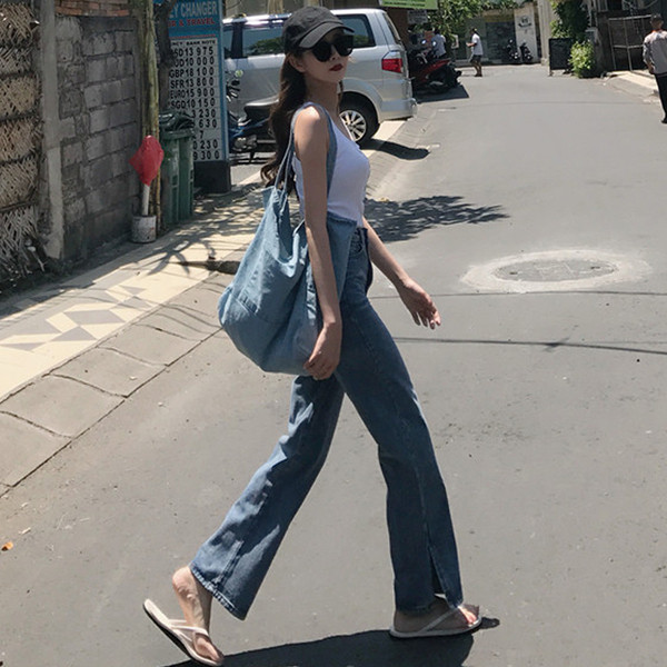 Modern női farmer, magas derékkal a bokáig érő hasítékkal, két színben