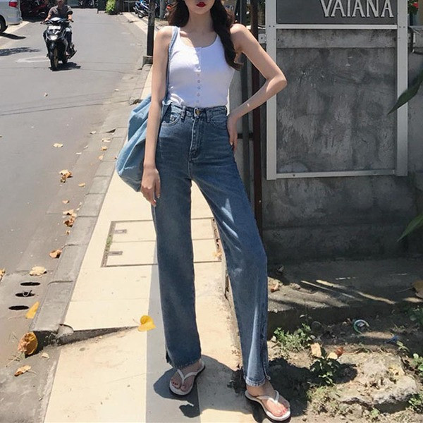 Modern női farmer, magas derékkal a bokáig érő hasítékkal, két színben